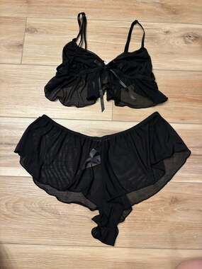 Bed of Roses Lingerie Sheer Mesh Ruffled Matching Lingerie Set